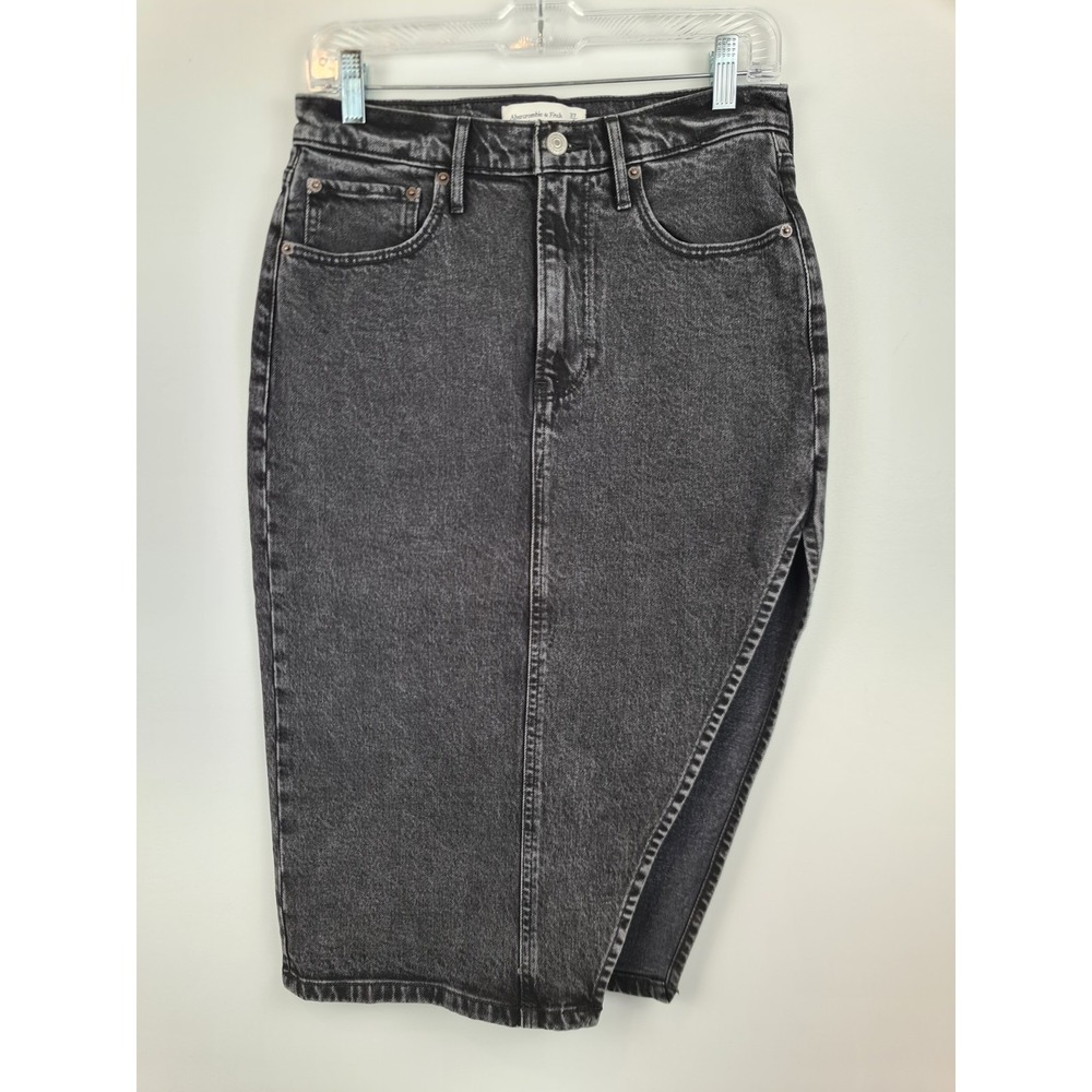 Abercrombie & Fitch Low Rise Gray Denim Midi Skirt Sz 27 / 4 Side Slit Cut Out